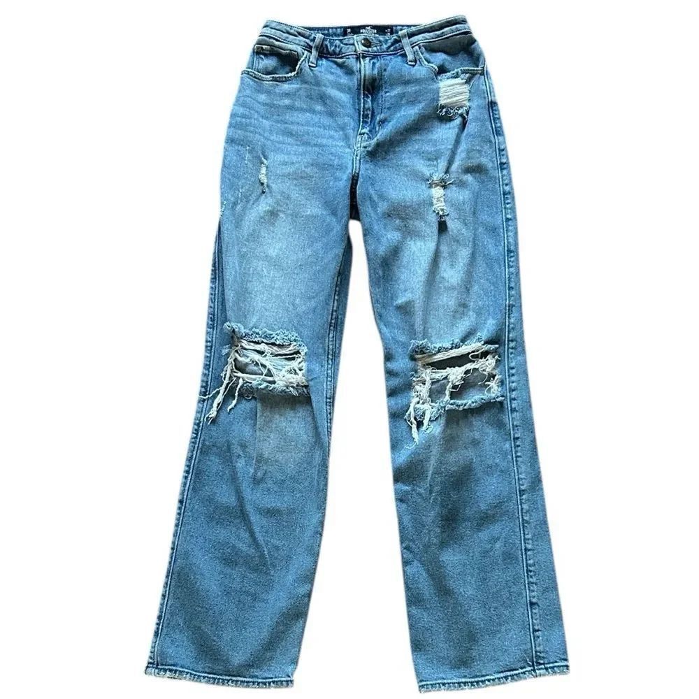 Hollister Light Blue Distressed Straight Leg Jeans